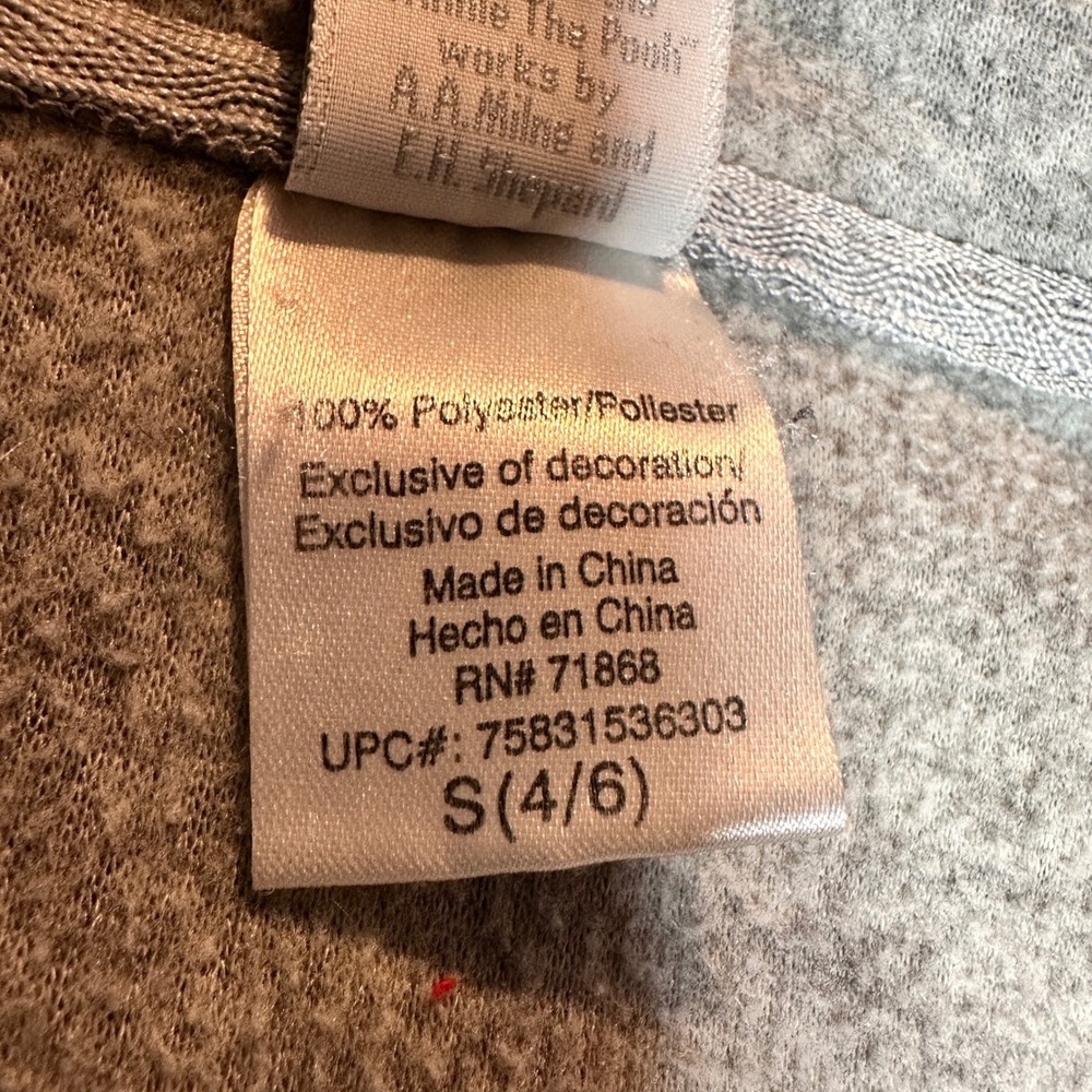 Disney Winnie the Pooh Gray Zip Up Hoodie Embroidered Applique Adult Small 4/6 - Picture 5 of 6